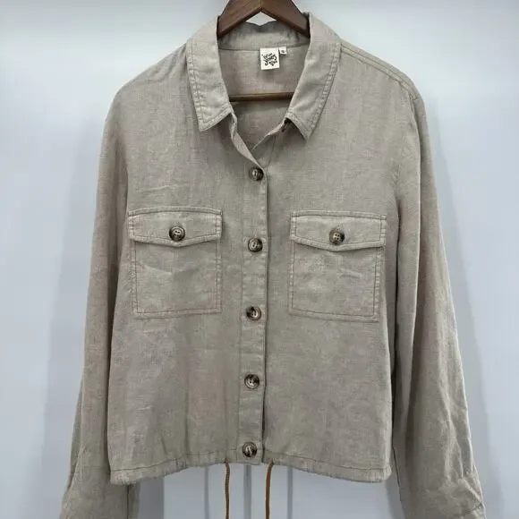 Ivy Jane Jacket Womens Small Beige Linen blend Boxy Utility Safari Light Weight - Picture 2 of 9